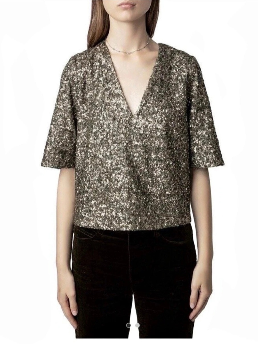 Zadig & Voltaire Tytane Sequin Top Brown & Green Medium